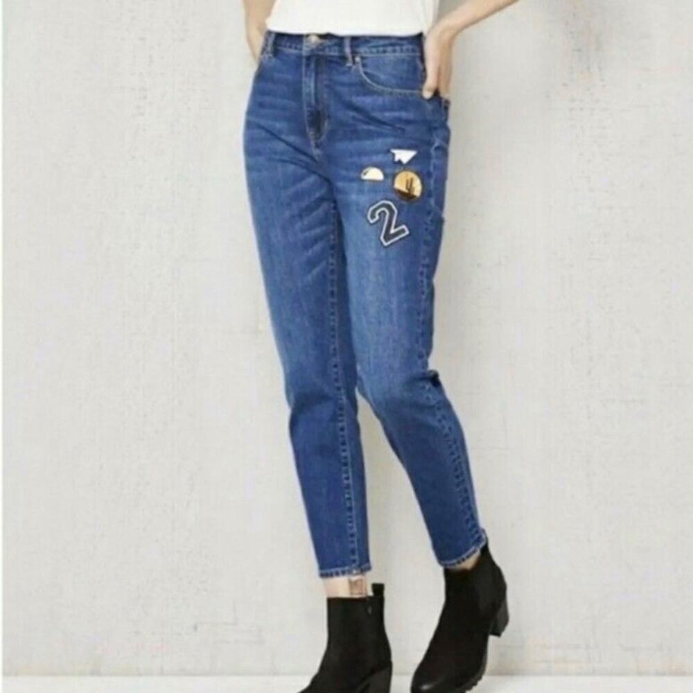 PacSun Punk Blue Los Angeles Patched High Rise Retro Fit Jeans Size 25